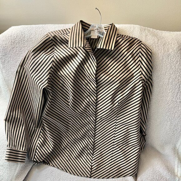 Chico's Black and Tan Striped Button Down Shirt - Picture 6 of 6